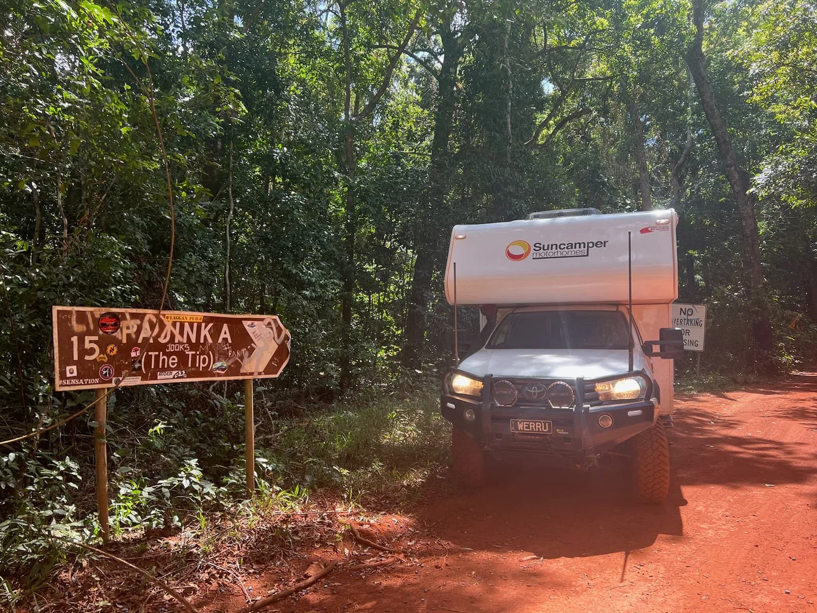 Sherwood 4x4 trackside at the Pajinka roadsign at the Tip of Cape York