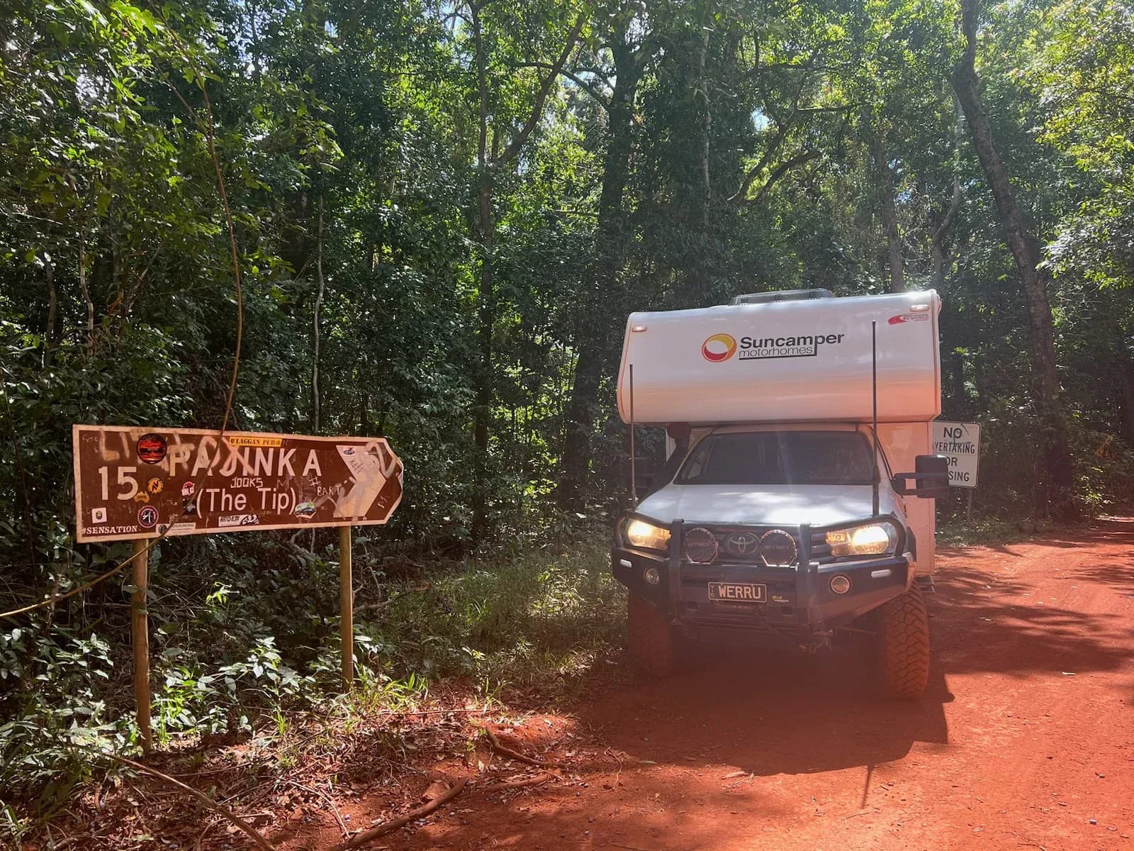 Suncamper motorhome at the Tip of Cape York, the northernmost point of mainland Australia