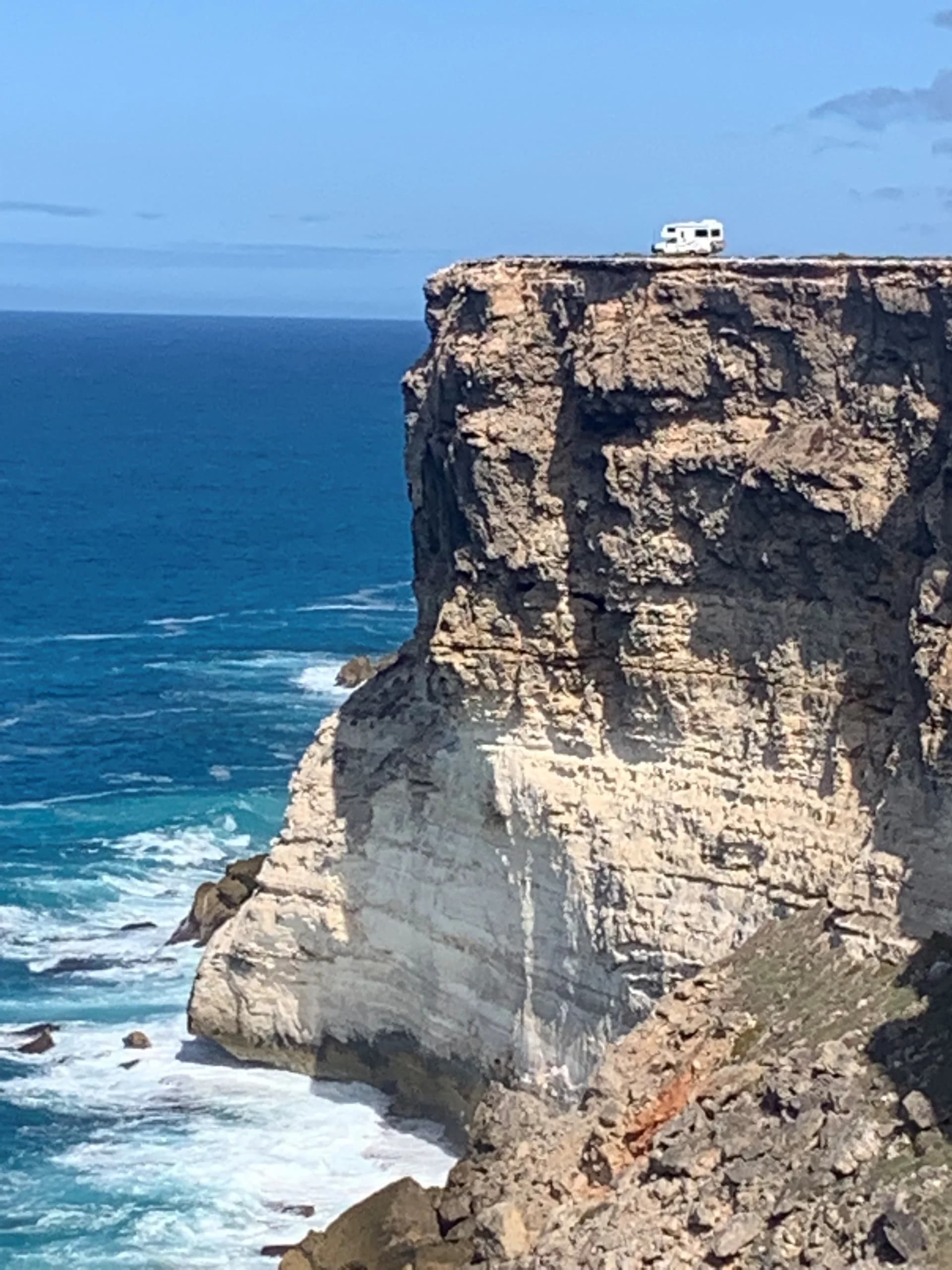 Suncamper motorhome parked on the limestone cliffs of the Great Australian Bight