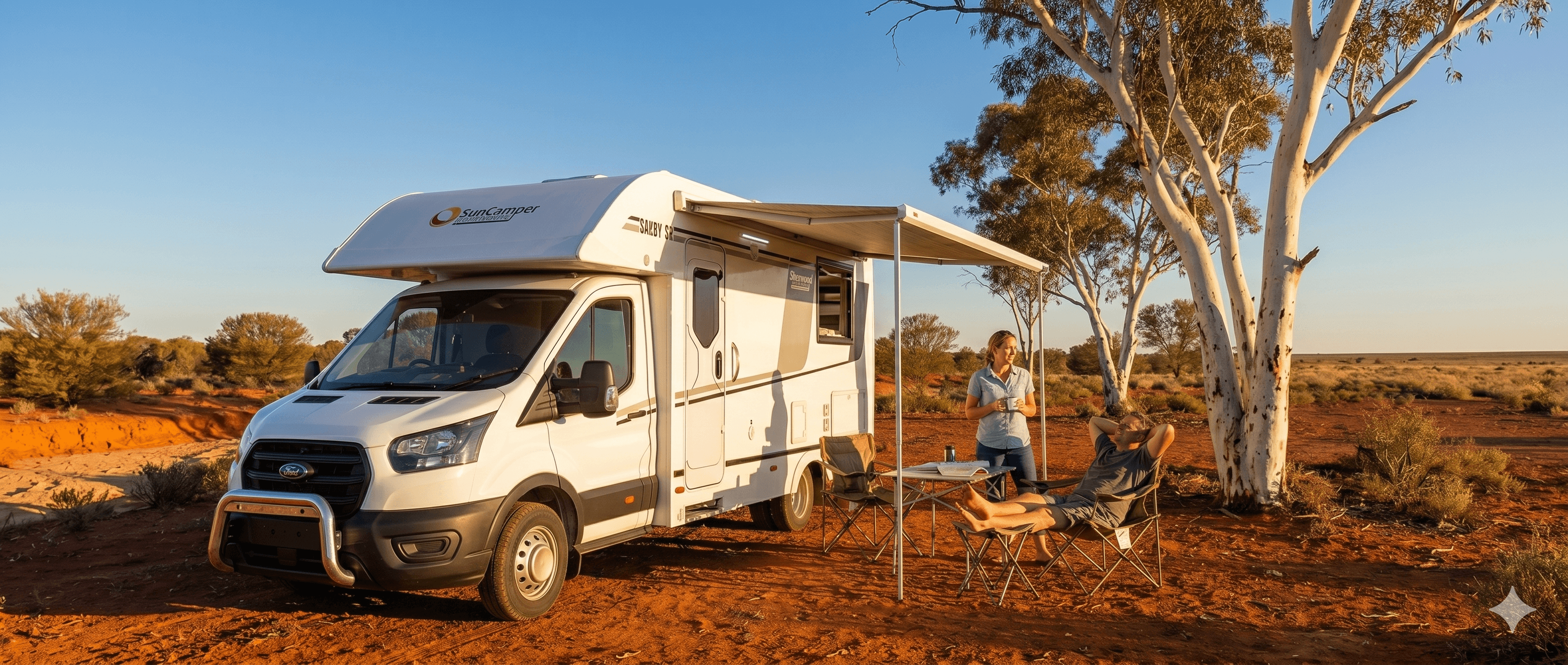 Suncamper motorhome on an Australian road, backed by a five-year structural warranty