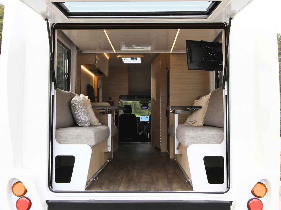 Suncamper Saxby S-2 rear tailgate open — exterior