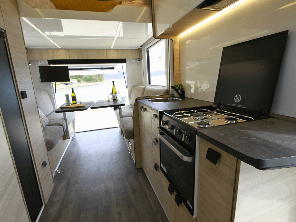 Suncamper Saxby S-2 kitchen overview — kitchen