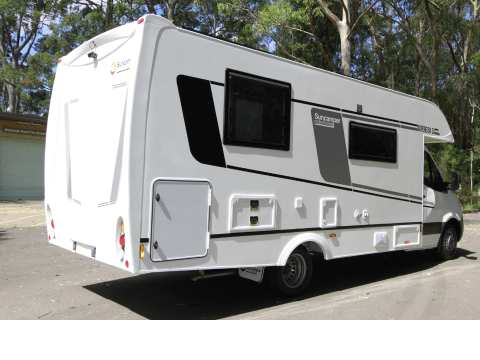 Suncamper Sovereign Q-2 rear drivers quarter — exterior