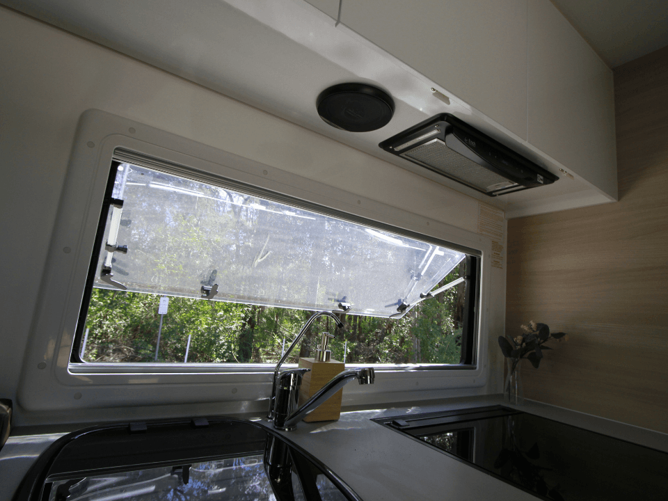 Suncamper Sovereign Q-2 kitchen detail — kitchen