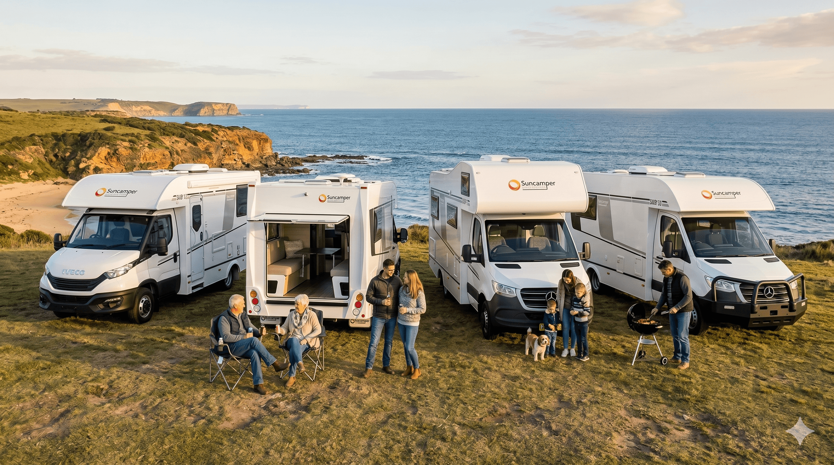 Suncamper Saxby range — V-2, S-2, F-2 and X-2 mid-size touring motorhomes