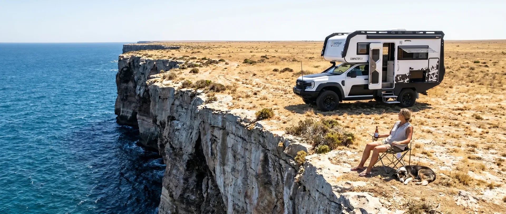 Suncamper Sherwood Conqueror 3.0 4x4 motorhome parked on the cliffs above the Great Australian Bight
