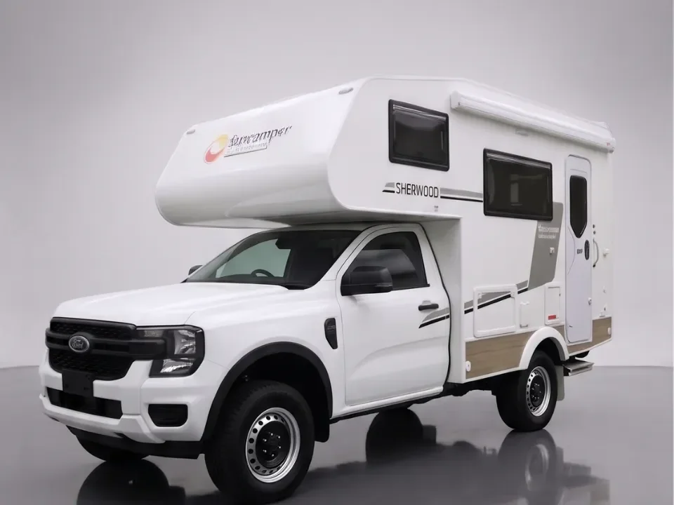 Suncamper Sherwood T-2 motorhome — interior studio shot